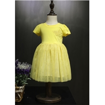 蜜逗韩版连衣裙夏季女童必备经典款上身舒适棉T下身网纱黄色蓝色